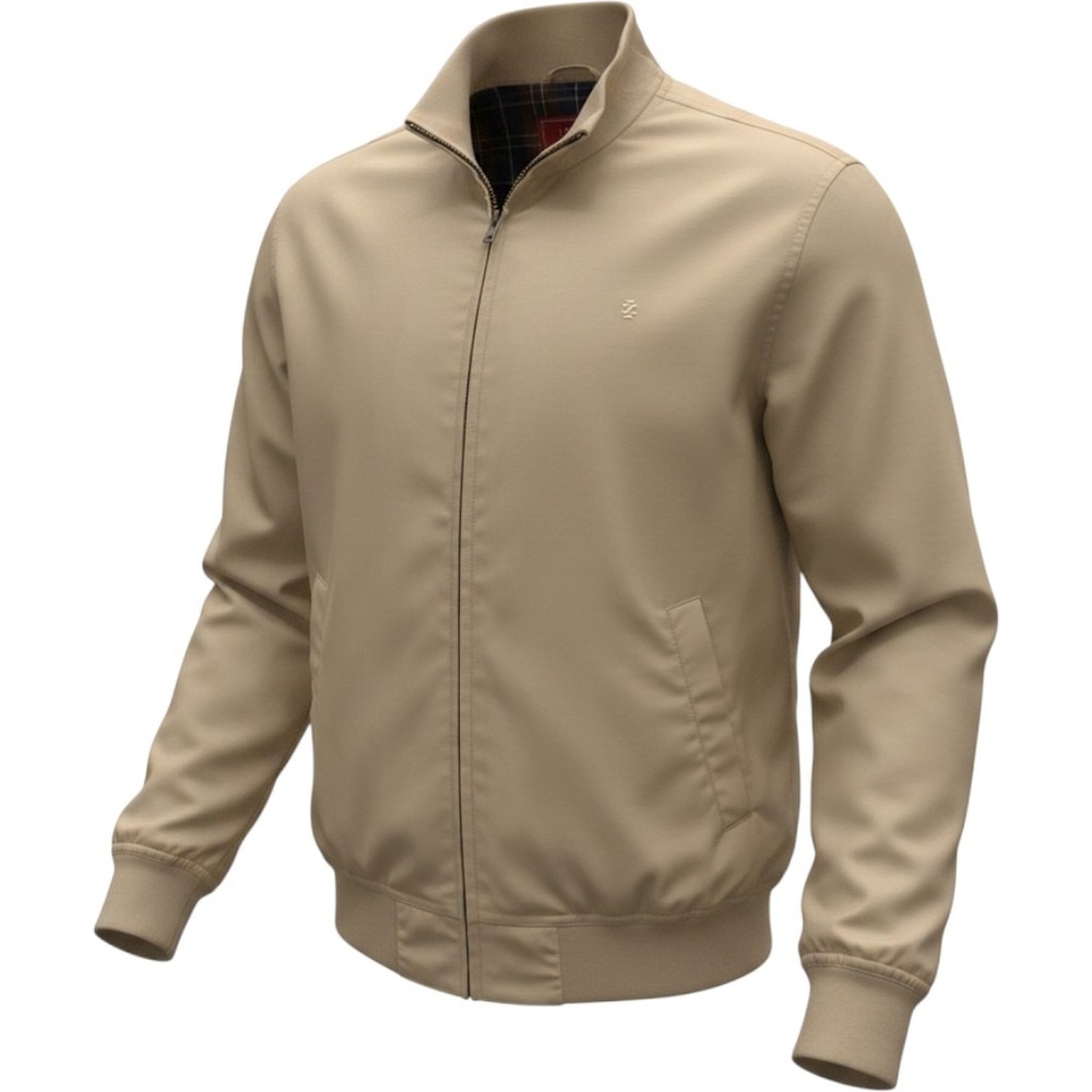 Izod Cotton 80s Harrington Bomber Jacket Tan Plaid Lined IZ Logo Vintage Men's M